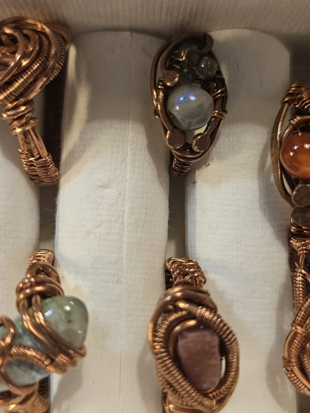 Handcrafted Copper Wire Wrapped Women's Ring in Copper, Multicolor Beads Lot 10